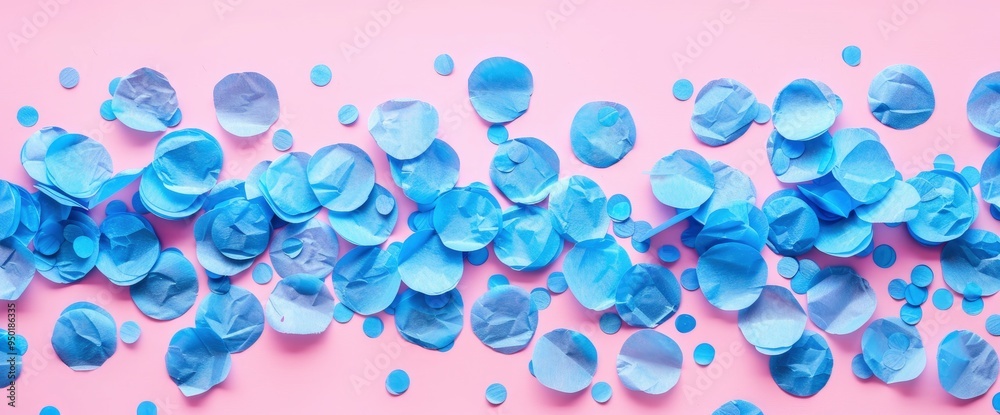 Blue Confetti Scattered on Pink Background