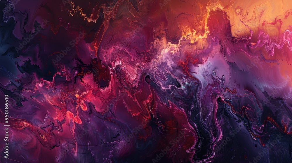 An abstract composition of swirling colors blending purple, orange, and red in an artistic display An abstract composition of swirling colors blending purple, orange, and red in an artistic display