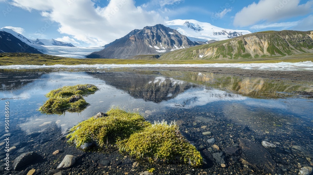 Thawing permafrost revealing ancient landscapes with shifting ecosystems affected by rising temperatures vividly illustrating the environmental changes and impacts of global warming Thawing permafrost revealing ancient landscapes with shifting ecosystems affected by rising temperatures vividly illustrating the environmental changes and impacts of global warming