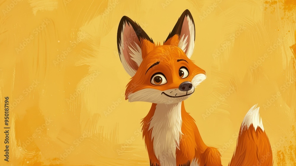 Obraz premium A playful fox grinning in a sunny yellow forest, inviting joy and mischief in its charming gaze