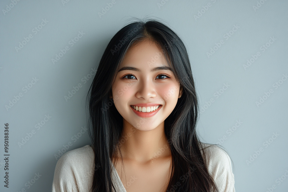 Positive woman smiling and showing skin care on solid background Positive woman smiling and showing skin care on solid background