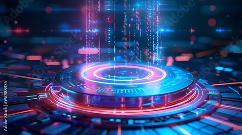 Wallpaper Mural 3D colorful podium with hologram technology Torontodigital.ca