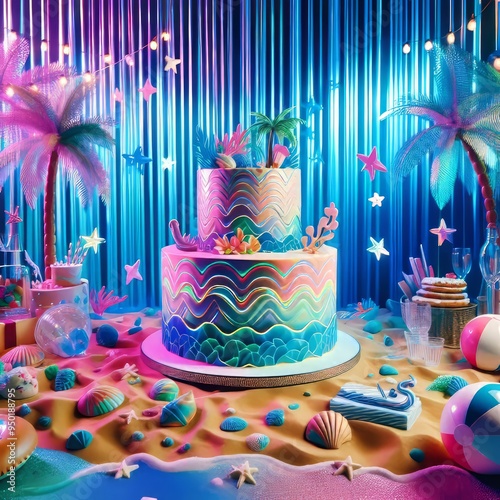  Holographic Beach Bash A tropical holographic beach party with