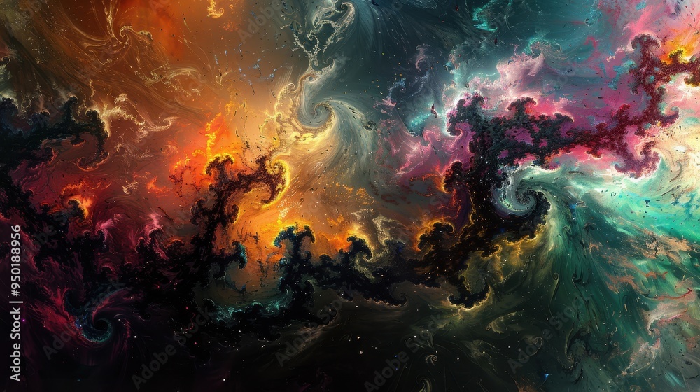 Abstract cosmic swirls in vibrant colors resembling a nebula at night Abstract cosmic swirls in vibrant colors resembling a nebula at night