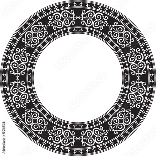 Vector monochrome black round Yakut ornament. Endless circle, border, frame of the northern peoples of the Far East.