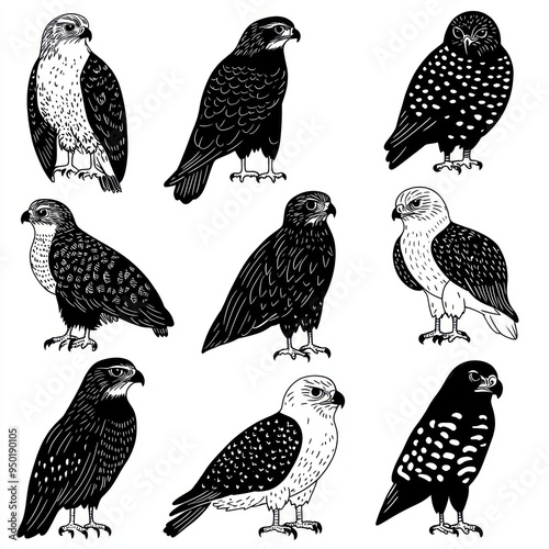 Wallpaper Mural A collection of illustrated falcons in various poses and styles. Torontodigital.ca