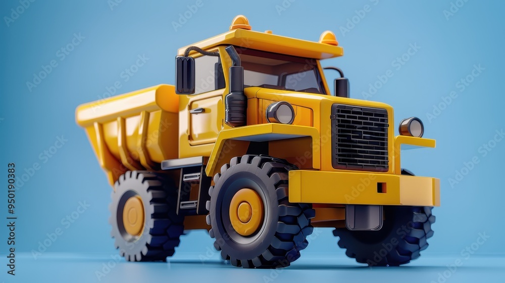 Fototapeta premium Uroczy żółty samochód ciężarowy do pokoju dziecięcego, idealny jako dekoracja ścienna