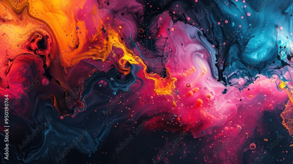 Vibrant abstract painting showcasing swirling colors and dynamic shapes in a cosmic design Vibrant abstract painting showcasing swirling colors and dynamic shapes in a cosmic design