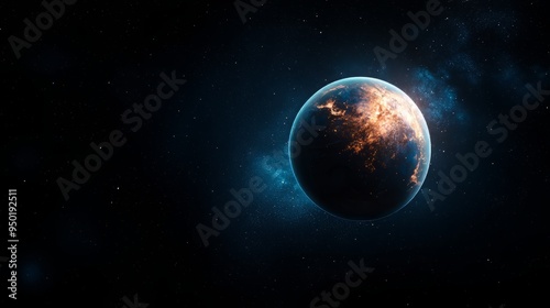 A striking view of a planet surrounded by cosmic dust and light, showcasing the beauty of the universe in a stunning manner.