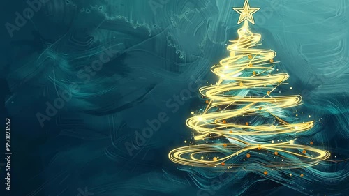 A blue background with an abstract golden Christmas tree and a place for text