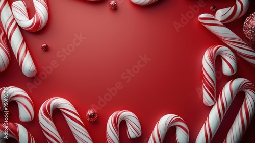 Festive red and white striped candy cane frame perfect for Christmas decorations or holiday themes