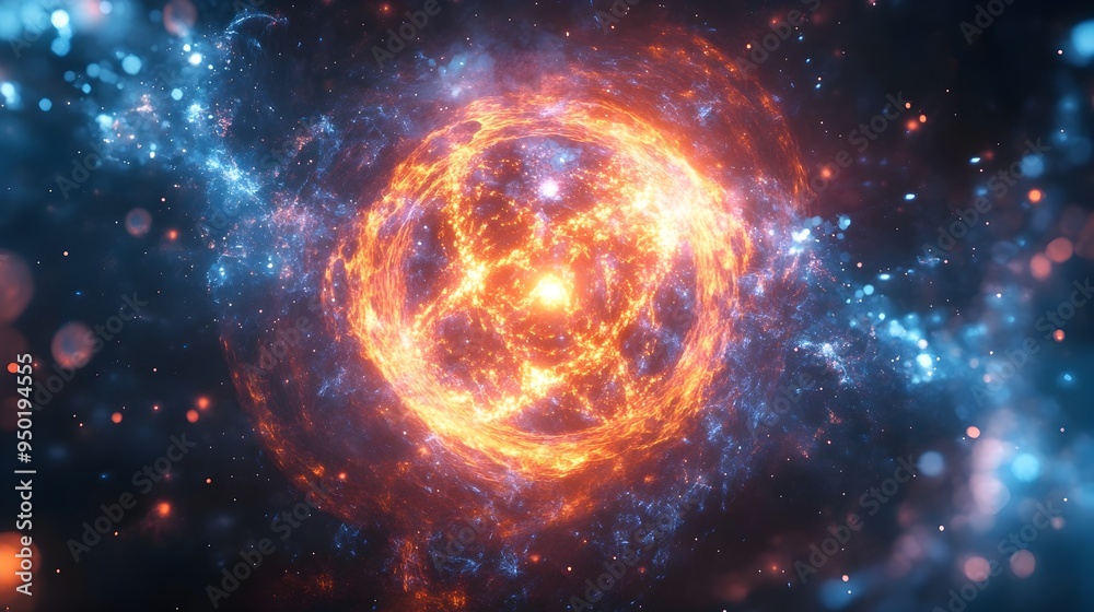 Obraz premium Radiant Neutron Star Cocooned in Shimmering Ethereal Waves Drifting Through Cosmic Void