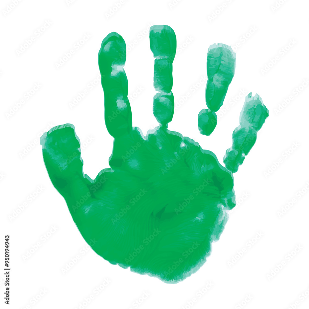 Green print of a child's hand drawn with paint. Green hand print vector icon isolated on white background. Green print of a child's hand drawn with paint. Green hand print vector icon isolated on white background.