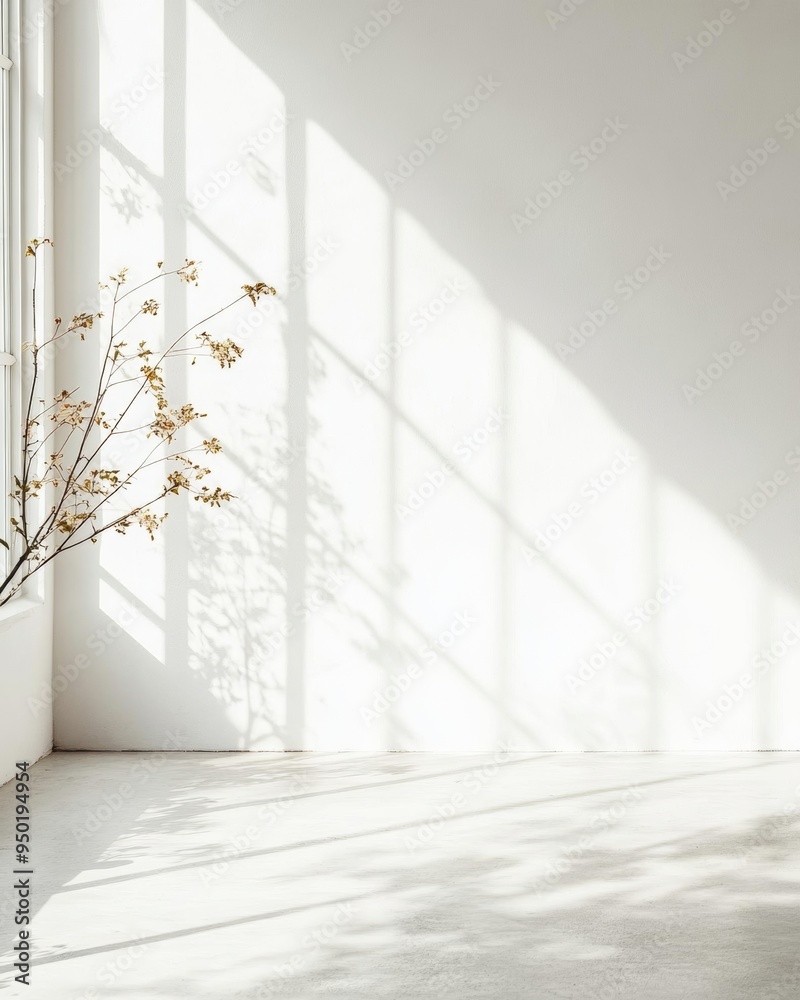 Serene Indoor Light Gray Wall with Flower Shadows in Natural Daylight, Soft and Diffused Lighting, Calm and Serene Ambiance Serene Indoor Light Gray Wall with Flower Shadows in Natural Daylight, Soft and Diffused Lighting, Calm and Serene Ambiance