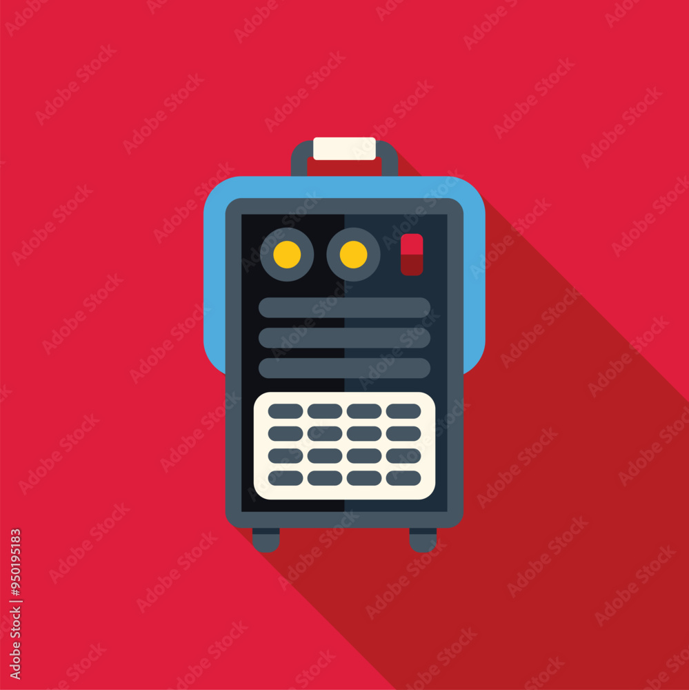 Portable welding machine casting a long shadow on red background, front view Portable welding machine casting a long shadow on red background, front view