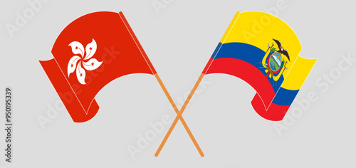 Crossed and waving flags of Hong Kong and Republic of Ecuador
