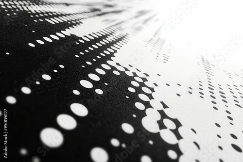 abstract gradient texture halftone dots fading from stark black to pure white gritty worn appearance subtle pixelated effect monochromatic highcontrast design photo