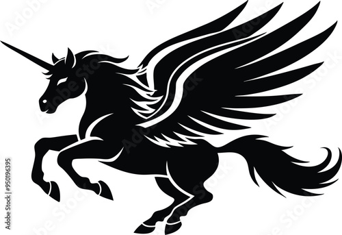winged horse vector silhouette,  flying pegasus icon, unicorn silhouette