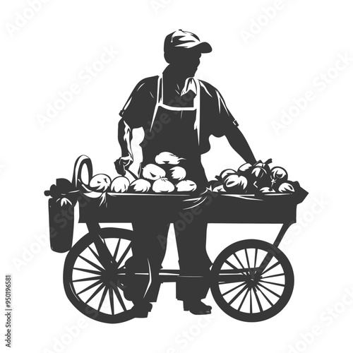 Silhouette of a Street Vendor Selling Produce from a Cart