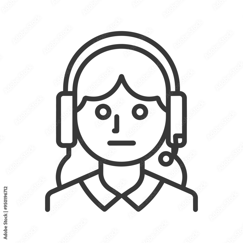 Line Drawing of a Woman Wearing Headphones with a Microphone Line Drawing of a Woman Wearing Headphones with a Microphone