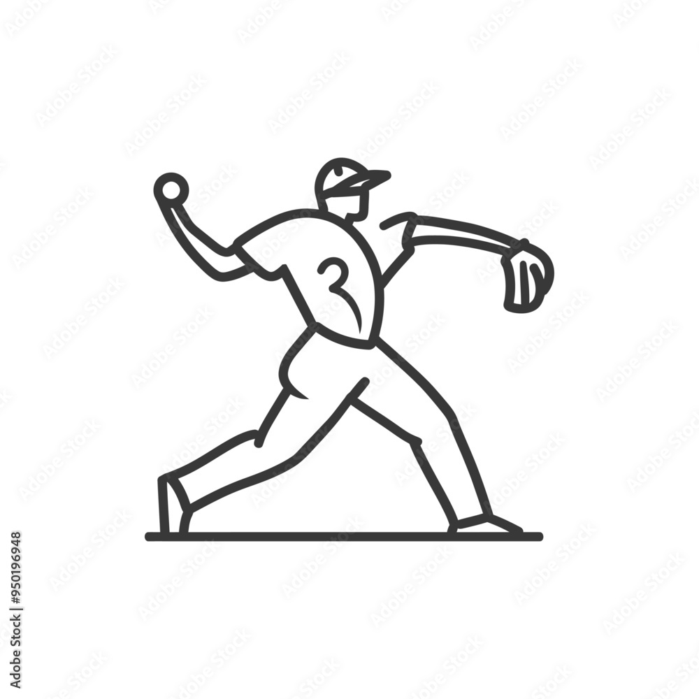 Line Drawing of Baseball Pitcher Throwing the Ball Line Drawing of Baseball Pitcher Throwing the Ball