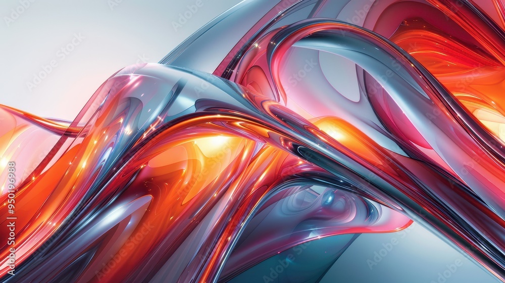 Abstract composition of flowing glass-like shapes with vibrant colors illuminated in soft light Abstract composition of flowing glass-like shapes with vibrant colors illuminated in soft light