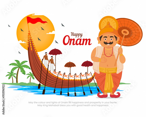 happy onam festival of kerala with king mahabali snakeboat race competition