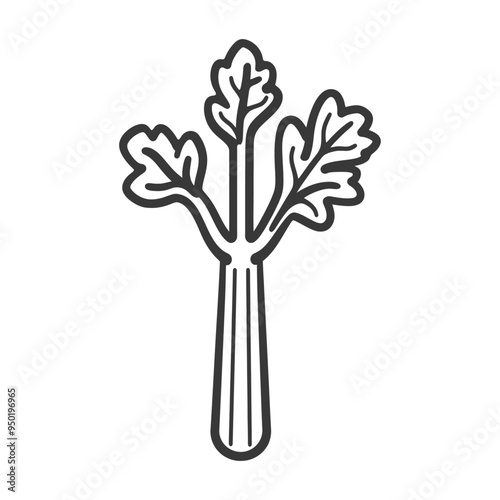Line drawing of celery stalk with three leaves