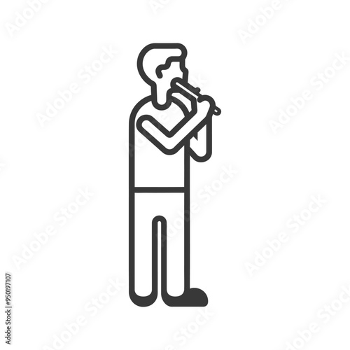Line Drawing of Man Brushing Teeth