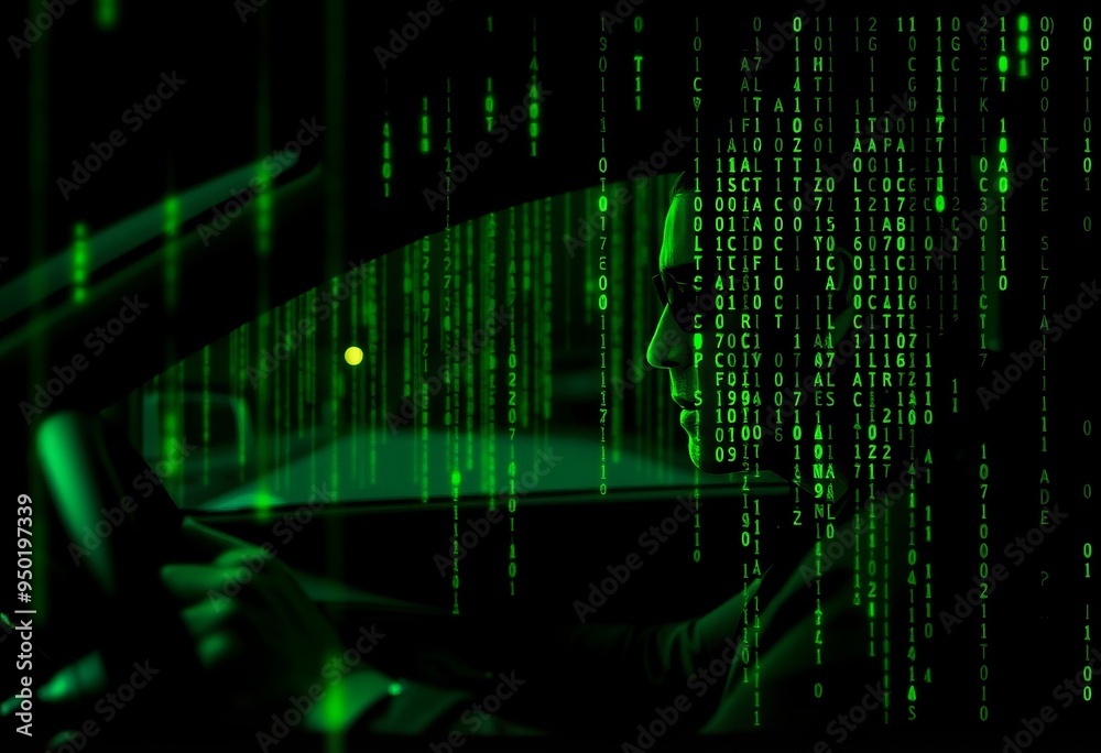 Matrix Code The driver's image is composed of green cascading di Matrix Code The driver's image is composed of green cascading di