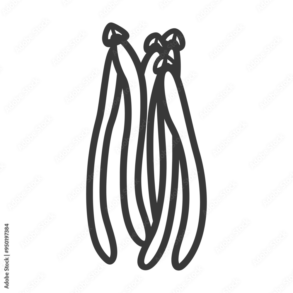 Line drawing of three green beans Line drawing of three green beans