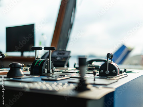 Ship control on the bridge. The captain's bridge.