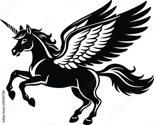 winged horse vector silhouette,  flying pegasus icon, unicorn silhouette