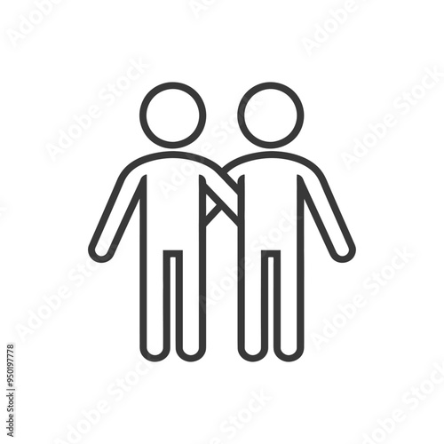 Line drawing of two stick figures with arms around each other