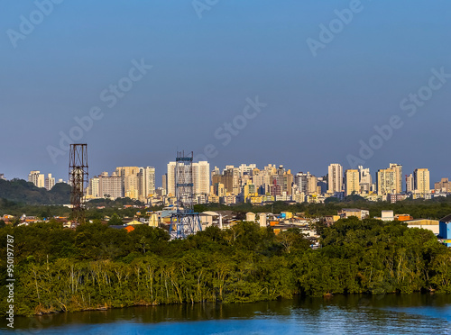 View of the city of Guaruja, state of Sao Paulo, Brazil. Mangrove swamp and river.  08/07/2024