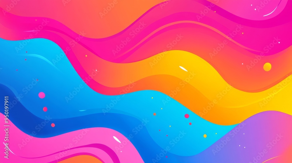 A colorful, abstract background with a blue wave and a yellow wave. The background is filled with small dots and the colors are bright and vibrant