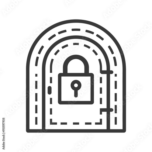 Locked Door with a Padlock and Curved Lines