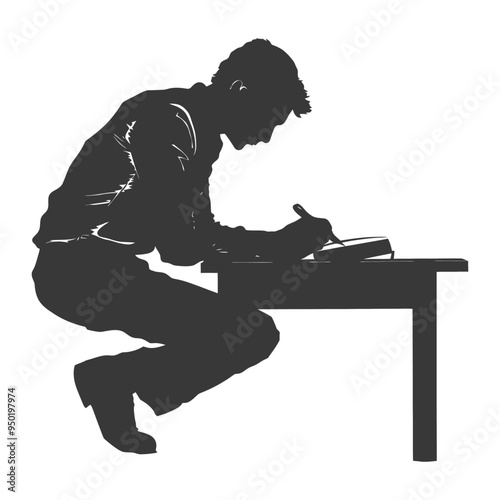 Silhouette of a Person Writing at a Desk