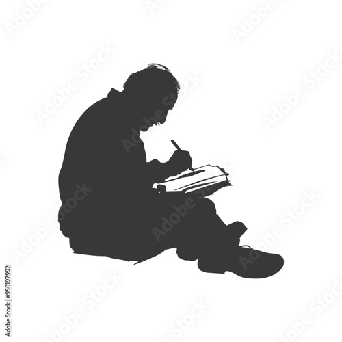 Silhouette of a Person Writing in a Book