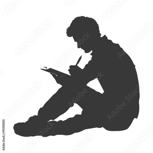 Silhouette of a Person Writing in a Notebook
