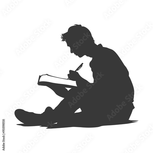 Silhouette of a Person Writing in a Notebook