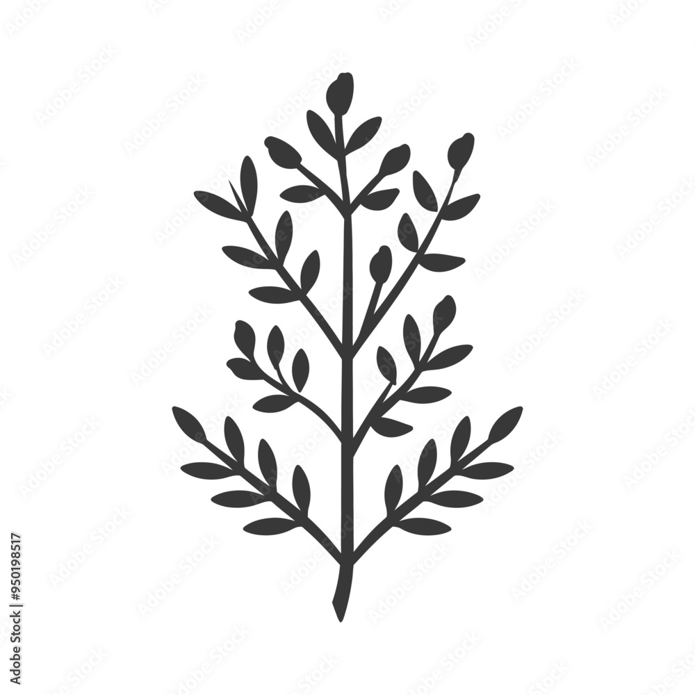 Fototapeta premium Silhouette of a Simple Branch with Leaves and Buds