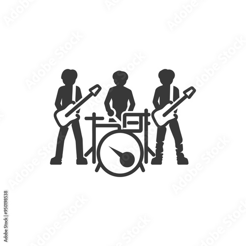 Silhouette of a Rock Band with Guitars and Drums