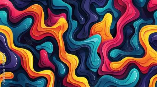 Vibrant abstract pattern of colorful swirling lines and shapes in a dynamic, energy-filled design