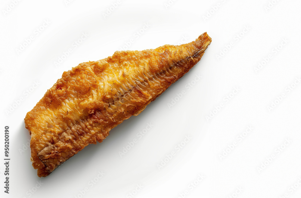 A fish fillet is fried and cut in half. The image has a simple and appetizing mood A fish fillet is fried and cut in half. The image has a simple and appetizing mood