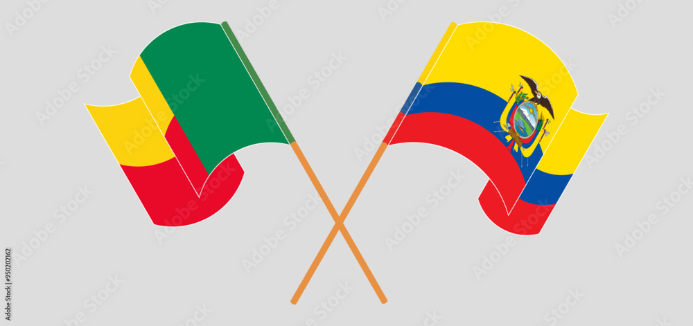 Crossed and waving flags of Benin and Republic of Ecuador Crossed and waving flags of Benin and Republic of Ecuador