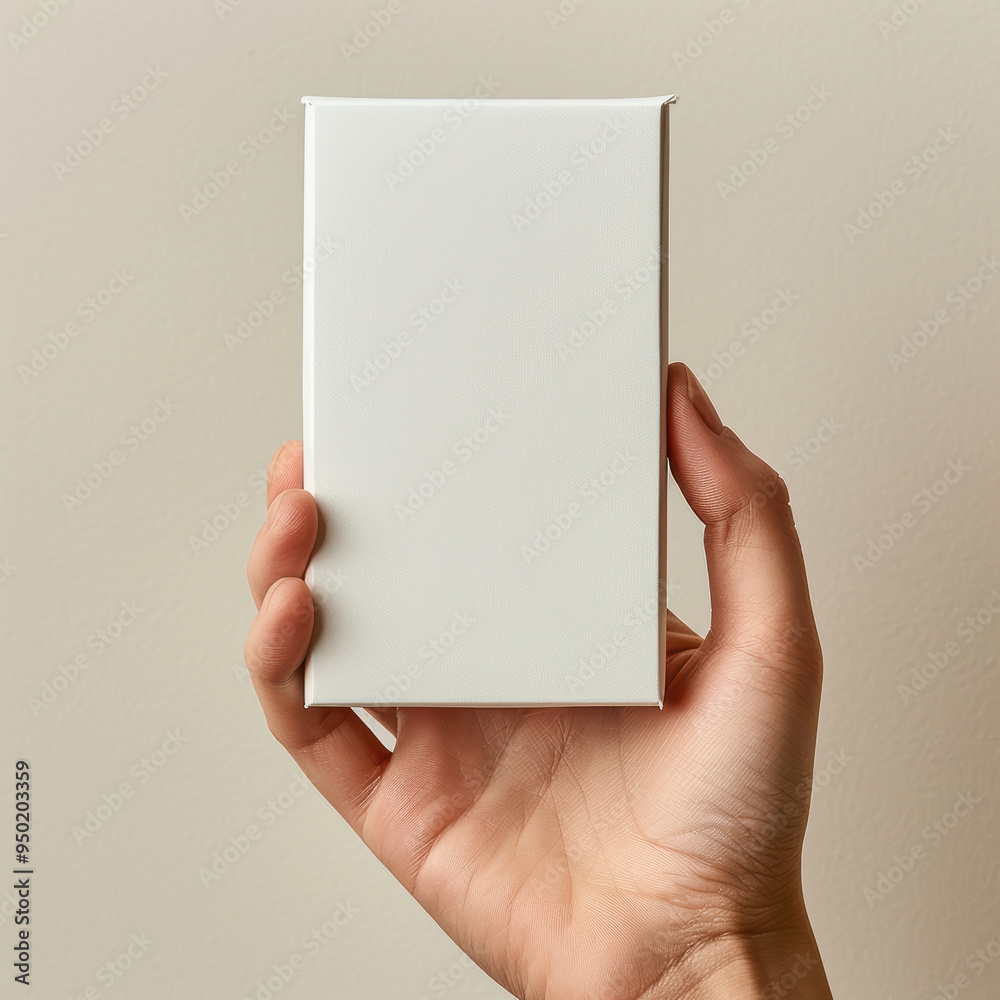 A hand holding a white box with no writing on it. The box is rectangular and he is empty A hand holding a white box with no writing on it. The box is rectangular and he is empty