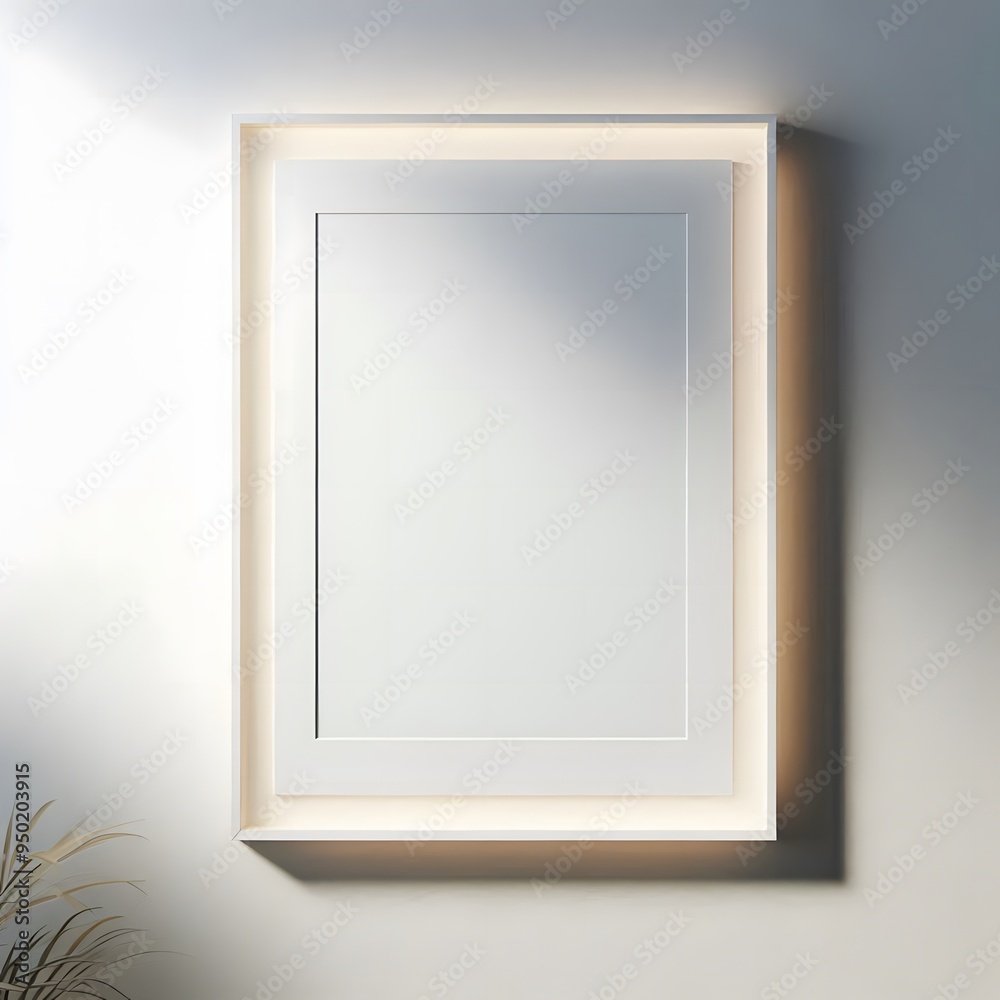 Modern white frame with illuminated border. Contemporary interior design element Modern white frame with illuminated border. Contemporary interior design element