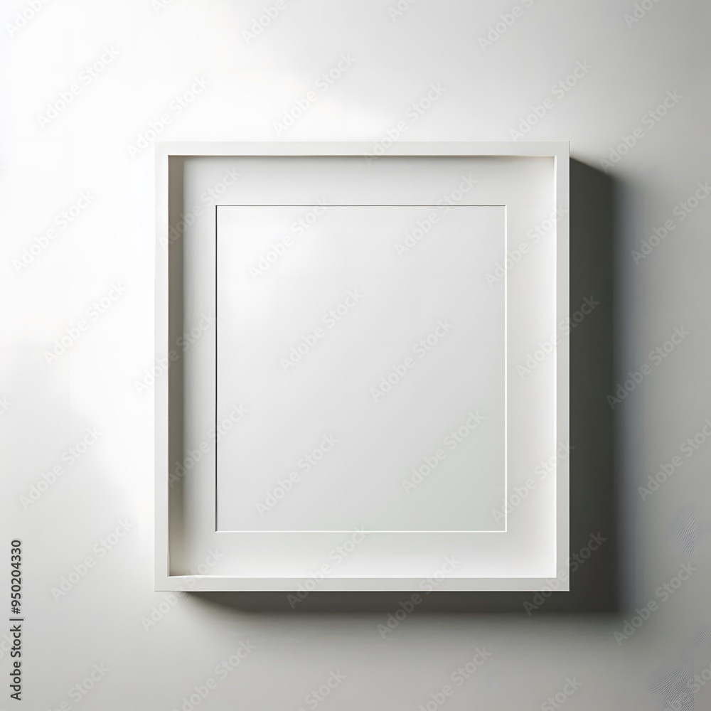 Square White Photo Frame on a White Wall. Minimalist Gallery Art Concept Square White Photo Frame on a White Wall. Minimalist Gallery Art Concept