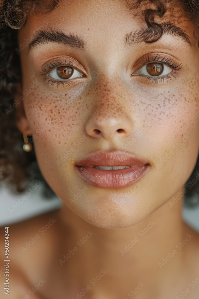 Closeup of a woman showcasing skincare for well-being and natural beauty, featuring a smooth complexion and joyful expression, ideal for organic cosmetics Closeup of a woman showcasing skincare for well-being and natural beauty, featuring a smooth complexion and joyful expression, ideal for organic cosmetics